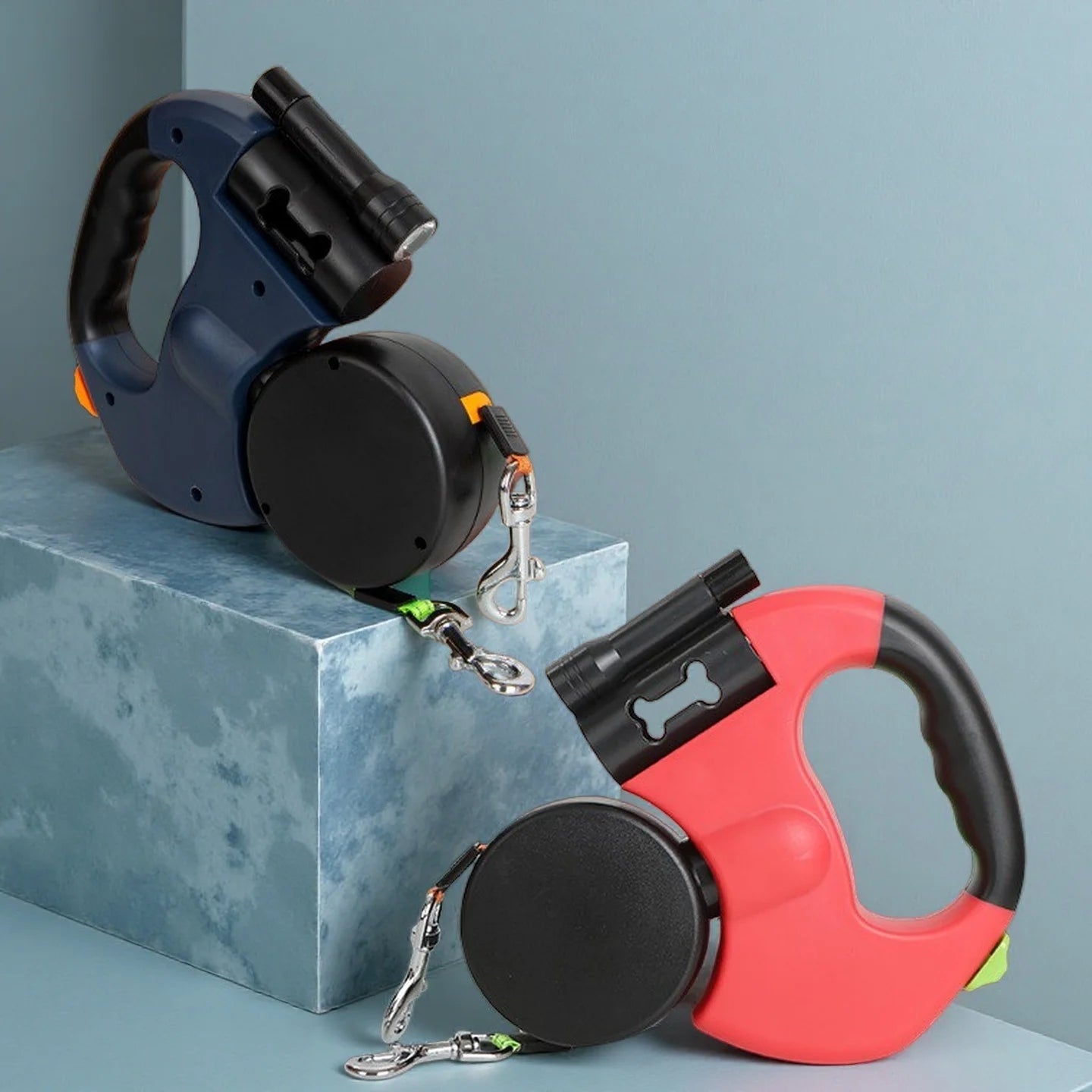 Dual Retractable Dog Leash with LED Light – 360° Tangle-Free Double Lead