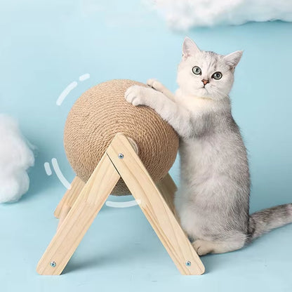 Modern Wooden Cat Scratching Ball Bed – Interactive Sisal Scratcher Lounge for Indoor Cats