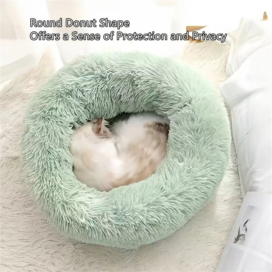 Plush Donut Pet Bed – Soft Faux Fur Washable Sleeping Bed for Small & Medium Dogs and Cats
