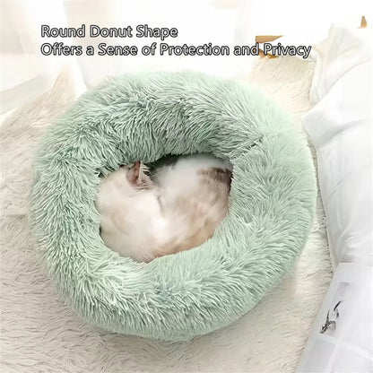 Plush Donut Pet Bed – Soft Faux Fur Washable Sleeping Bed for Small & Medium Dogs and Cats