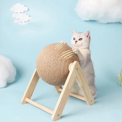 Modern Wooden Cat Scratching Ball Bed – Interactive Sisal Scratcher Lounge for Indoor Cats