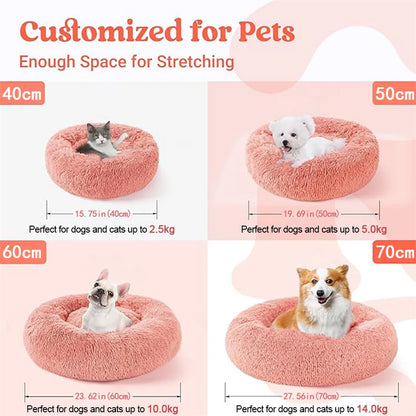 Plush Donut Pet Bed – Soft Faux Fur Washable Sleeping Bed for Small & Medium Dogs and Cats