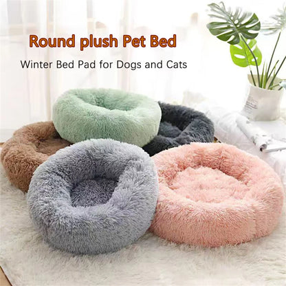 Plush Donut Pet Bed – Soft Faux Fur Washable Sleeping Bed for Small & Medium Dogs and Cats