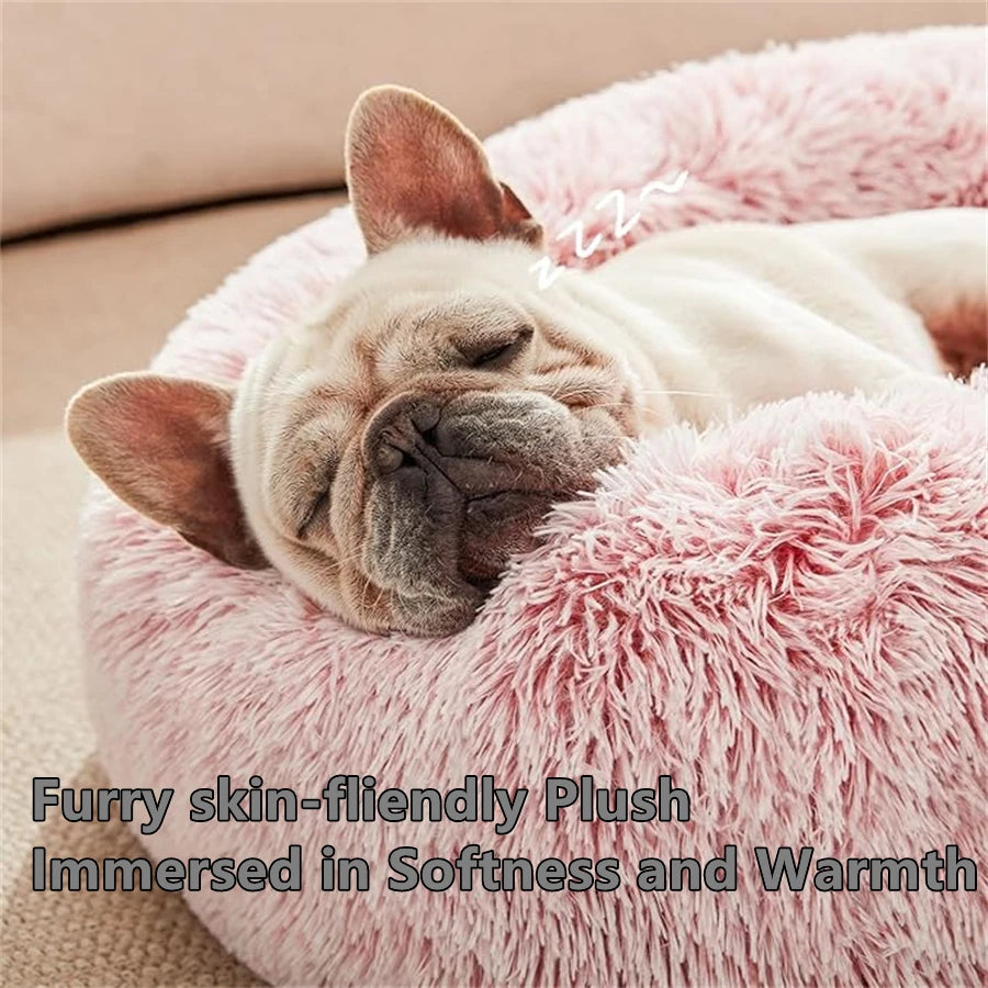 Plush Donut Pet Bed – Soft Faux Fur Washable Sleeping Bed for Small & Medium Dogs and Cats