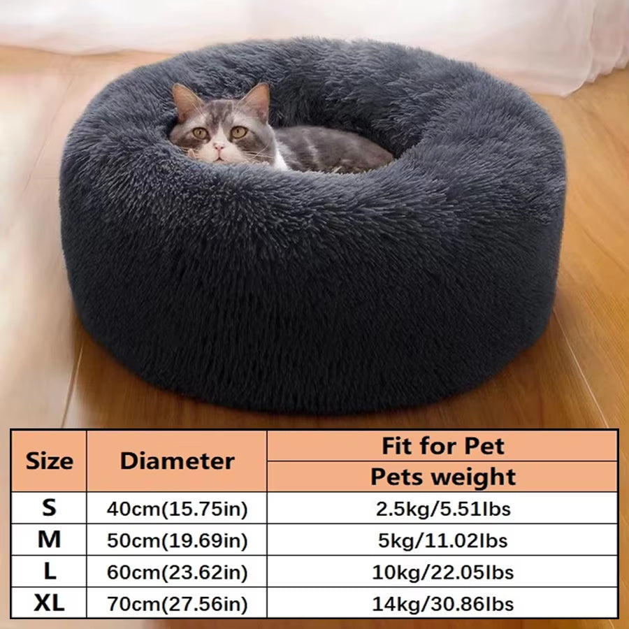 Plush Donut Pet Bed – Soft Faux Fur Washable Sleeping Bed for Small & Medium Dogs and Cats