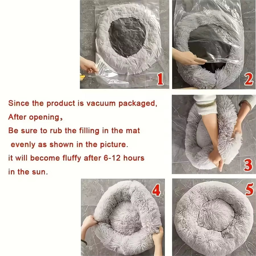 Plush Donut Pet Bed – Soft Faux Fur Washable Sleeping Bed for Small & Medium Dogs and Cats