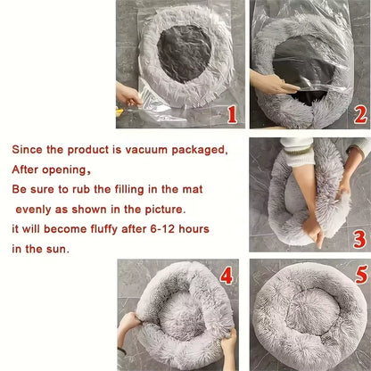 Plush Donut Pet Bed – Soft Faux Fur Washable Sleeping Bed for Small & Medium Dogs and Cats