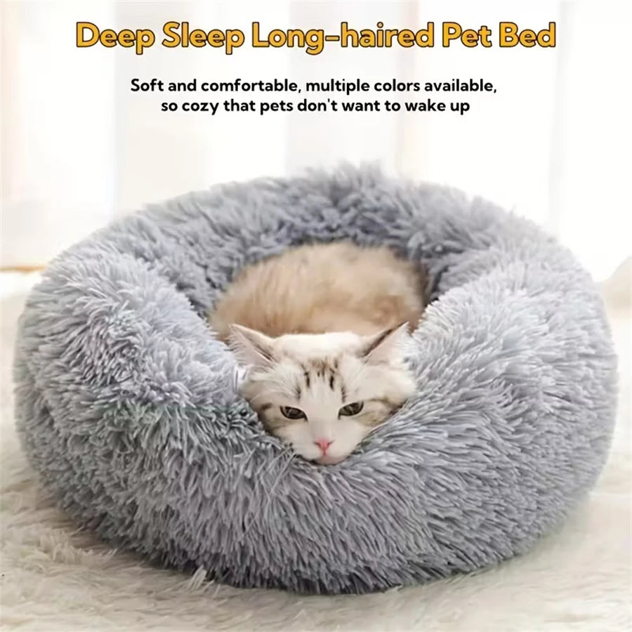 Plush Donut Pet Bed – Soft Faux Fur Washable Sleeping Bed for Small & Medium Dogs and Cats