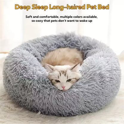 Plush Donut Pet Bed – Soft Faux Fur Washable Sleeping Bed for Small & Medium Dogs and Cats