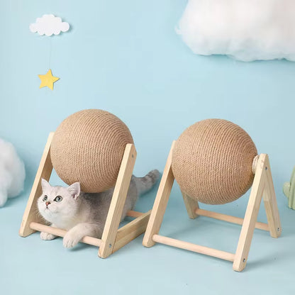 Modern Wooden Cat Scratching Ball Bed – Interactive Sisal Scratcher Lounge for Indoor Cats