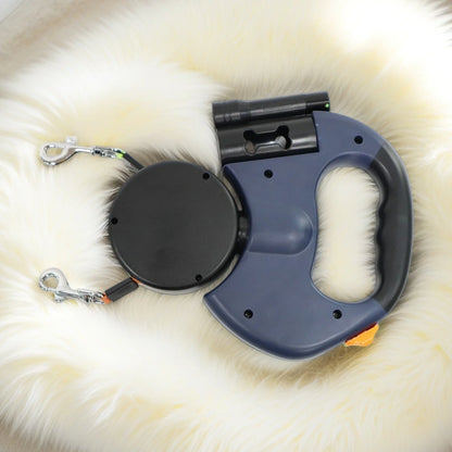 Dual Retractable Dog Leash with LED Light – 360° Tangle-Free Double Lead